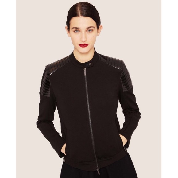 ARMANI EXCHANGE CHANNEL-QUILTED PATENT MOTO JACKET - Picture 2 of 8